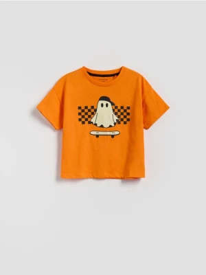 Reserved - T-shirt z nadrukiem świecącym w ciemności - pomarańczowy