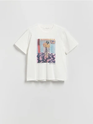 Reserved - T-shirt z nadrukiem - złamana biel