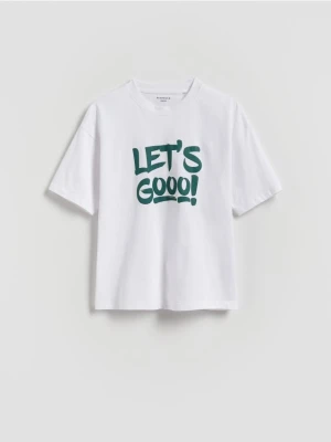 Reserved - T-shirt z nadrukiem - złamana biel