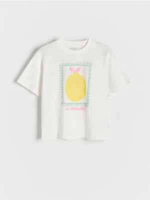 Reserved - T-shirt z nadrukiem - złamana biel