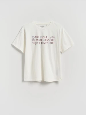 Reserved - T-shirt z nadrukiem - złamana biel