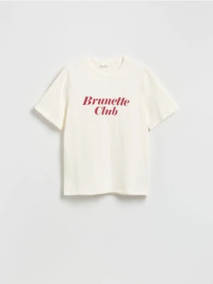 Zdjęcie produktu Reserved - T-shirt z nadrukiem - złamana biel