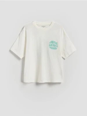 Reserved - T-shirt z nadrukiem - złamana biel