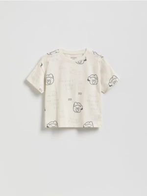 Reserved - T-shirt z nadrukiem - złamana biel