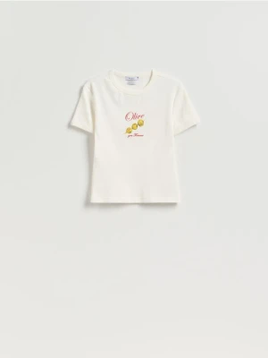 Reserved - T-shirt z nadrukiem - złamana biel