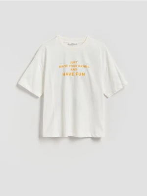Reserved - T-shirt z nadrukiem - złamana biel