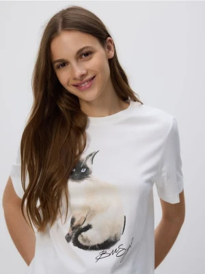 Reserved - T-shirt z nadrukiem - złamana biel