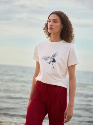 Reserved - T-shirt z nadrukiem - złamana biel