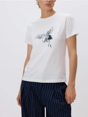 Reserved - T-shirt z nadrukiem - złamana biel