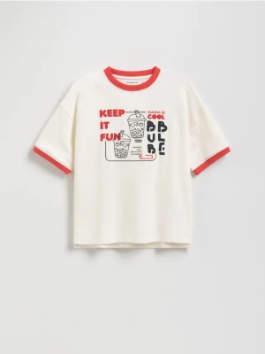 Reserved - T-shirt z nadrukiem - złamana biel