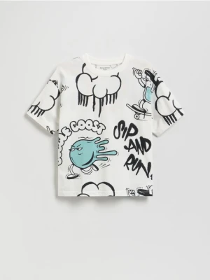 Reserved - T-shirt z nadrukiem - złamana biel