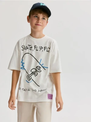 Reserved - T-shirt z nadrukiem - złamana biel