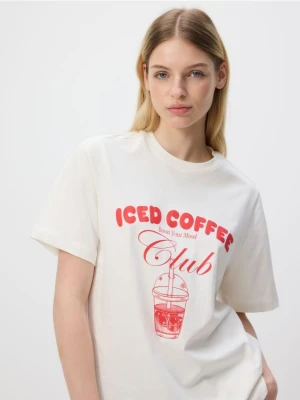 Reserved - T-shirt z nadrukiem - złamana biel