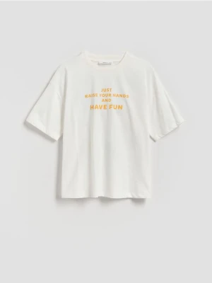 Reserved - T-shirt z nadrukiem - złamana biel