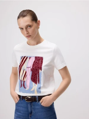 Reserved - T-shirt z nadrukiem - złamana biel