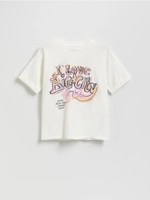 Reserved - T-shirt z nadrukiem - złamana biel