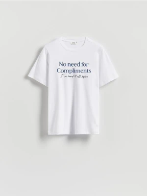 Reserved - T-shirt z nadrukiem - złamana biel