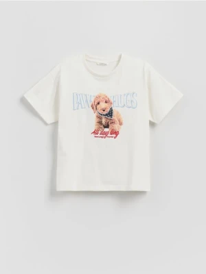 Reserved - T-shirt z nadrukiem - złamana biel