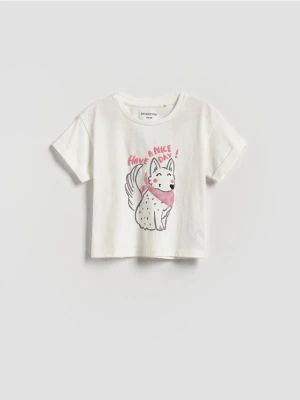 Reserved - T-shirt z nadrukiem - złamana biel