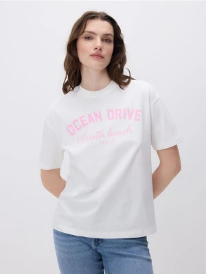 Reserved - T-shirt z nadrukiem - złamana biel