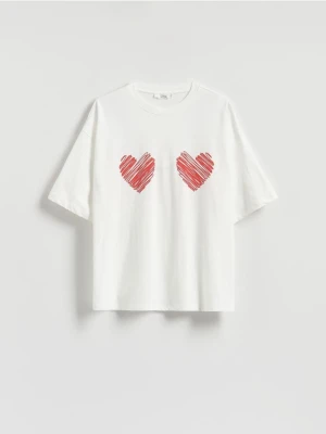 Reserved - T-shirt z nadrukiem - złamana biel