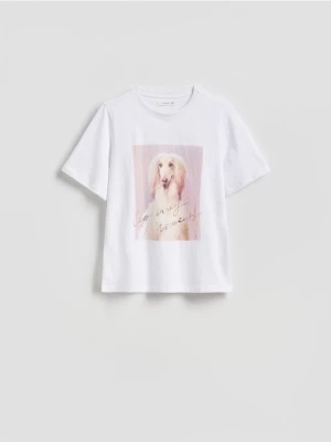 Reserved - T-shirt z nadrukiem - złamana biel