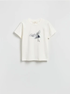 Reserved - T-shirt z nadrukiem - złamana biel