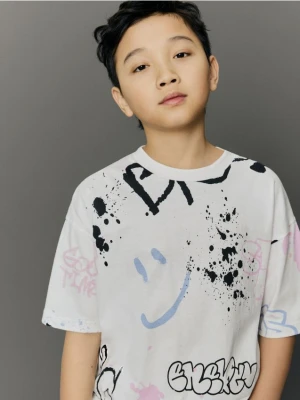 Reserved - T-shirt z nadrukiem - złamana biel