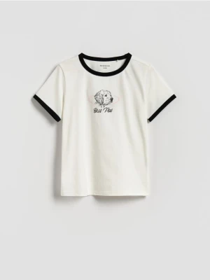 Zdjęcie produktu Reserved - T-shirt z nadrukiem - złamana biel