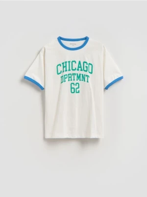 Reserved - T-shirt z nadrukiem - złamana biel