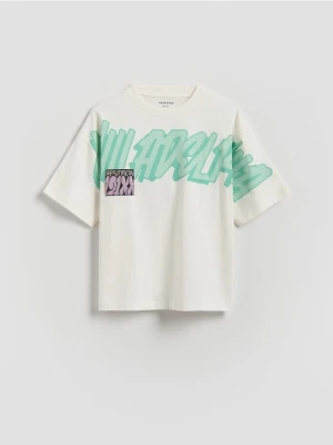 Reserved - T-shirt z nadrukiem - złamana biel