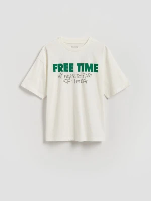Reserved - T-shirt z nadrukiem - złamana biel