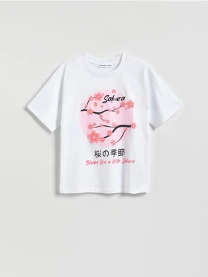 Reserved - T-shirt z nadrukiem - złamana biel