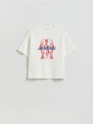 Reserved - T-shirt z nadrukiem - złamana biel