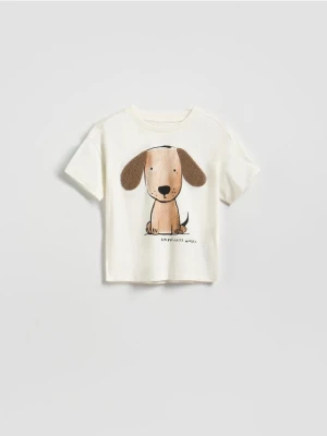 Reserved - T-shirt z nadrukiem - złamana biel