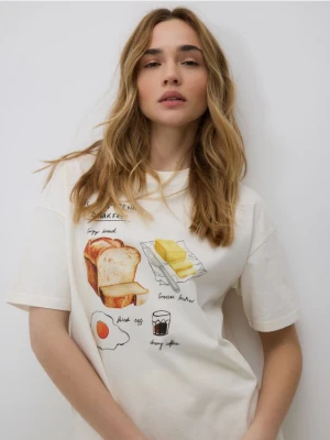 Reserved - T-shirt z nadrukiem - złamana biel