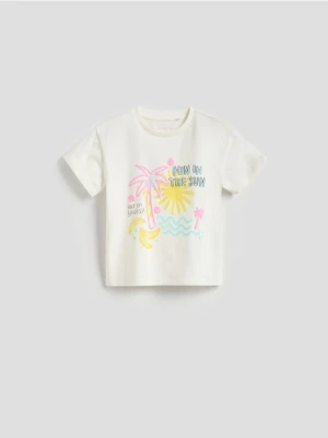Reserved - T-shirt z nadrukiem - złamana biel