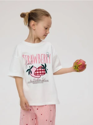 Reserved - T-shirt z nadrukiem - złamana biel
