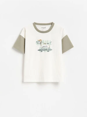 Reserved - T-shirt z nadrukiem - złamana biel