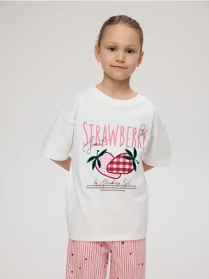Reserved - T-shirt z nadrukiem - złamana biel