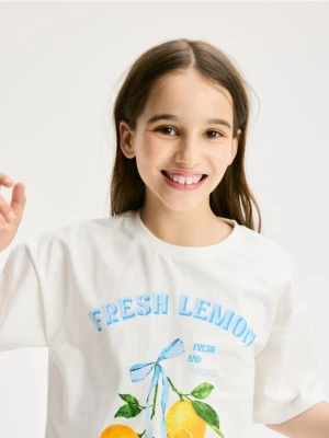 Reserved - T-shirt z nadrukiem - złamana biel