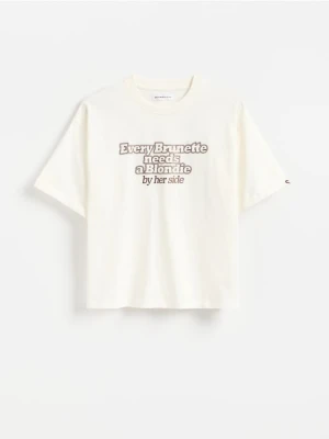 Reserved - T-shirt z nadrukiem - złamana biel