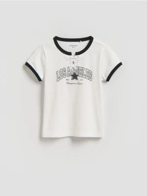 Reserved - T-shirt z nadrukiem - złamana biel
