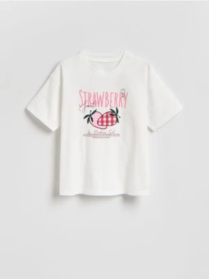 Reserved - T-shirt z nadrukiem - złamana biel