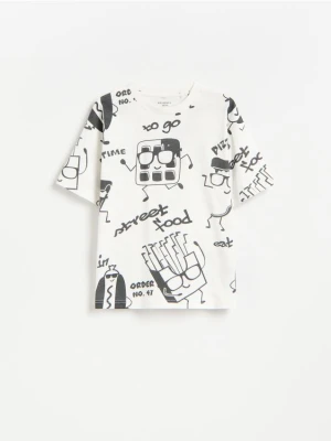Reserved - T-shirt z nadrukiem - złamana biel
