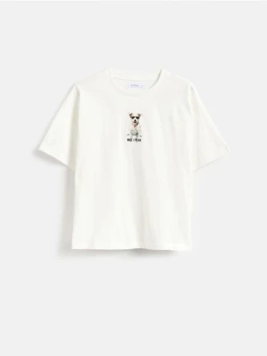 Reserved - T-shirt z nadrukiem - złamana biel