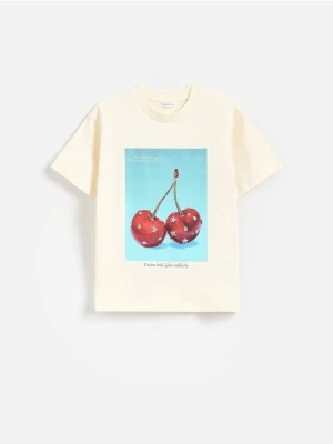 Reserved - T-shirt z nadukiem - kremowy