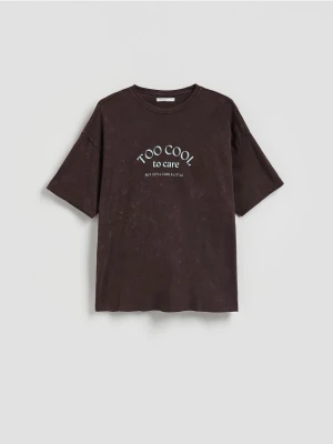 Reserved - T-shirt z napisami - ciemnobrązowy