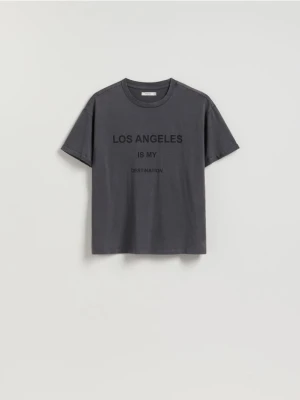 Reserved - T-shirt z napisem - ciemnoszary