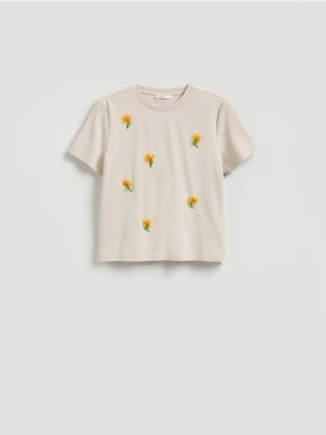 Reserved - T-shirt z ozdobną aplikacją - beżowy